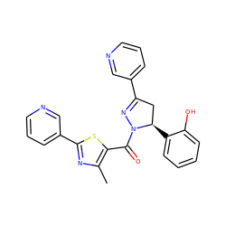 Cc1nc(-c2cccnc2)sc1C(=O)N1N=C(c2cccnc2)C[C@H]1c1ccccc1O ZINC000071295512