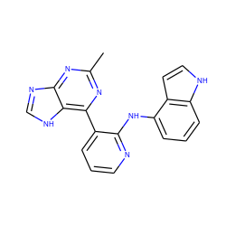 Cc1nc(-c2cccnc2Nc2cccc3[nH]ccc23)c2[nH]cnc2n1 ZINC000095555367