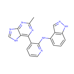 Cc1nc(-c2cccnc2Nc2cccc3[nH]ncc23)c2[nH]cnc2n1 ZINC000095557179