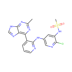 Cc1nc(-c2cccnc2Nc2cnc(Cl)c(NS(C)(=O)=O)c2)c2nc[nH]c2n1 ZINC000113151966