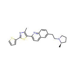 Cc1nc(-c2cccs2)sc1-c1ccc2cc(CCN3CCC[C@H]3C)ccc2n1 ZINC000035984135