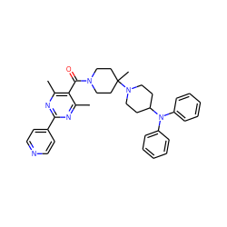 Cc1nc(-c2ccncc2)nc(C)c1C(=O)N1CCC(C)(N2CCC(N(c3ccccc3)c3ccccc3)CC2)CC1 ZINC000029571849