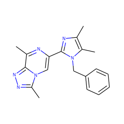 Cc1nc(-c2cn3c(C)nnc3c(C)n2)n(Cc2ccccc2)c1C ZINC000209367065