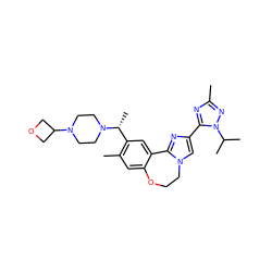 Cc1nc(-c2cn3c(n2)-c2cc([C@@H](C)N4CCN(C5COC5)CC4)c(C)cc2OCC3)n(C(C)C)n1 ZINC000204424566