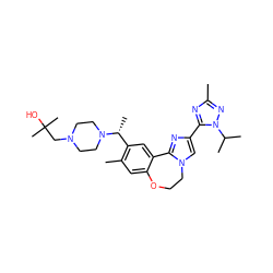 Cc1nc(-c2cn3c(n2)-c2cc([C@@H](C)N4CCN(CC(C)(C)O)CC4)c(C)cc2OCC3)n(C(C)C)n1 ZINC000204488685