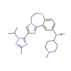 Cc1nc(-c2cn3c(n2)-c2cc([C@H](O)C4CCN(C)CC4)ccc2OCC3)n(C(C)C)n1 ZINC000204426007