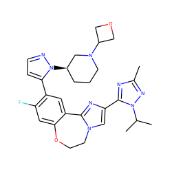 Cc1nc(-c2cn3c(n2)-c2cc(-c4ccnn4[C@@H]4CCCN(C5COC5)C4)c(F)cc2OCC3)n(C(C)C)n1 ZINC000144290066