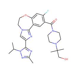 Cc1nc(-c2cn3c(n2)-c2cc(C(=O)N4CCN(C(C)(C)CO)CC4)c(F)cc2OCC3)n(C(C)C)n1 ZINC000204430425