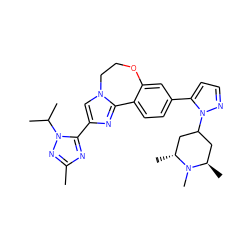 Cc1nc(-c2cn3c(n2)-c2ccc(-c4ccnn4C4C[C@@H](C)N(C)[C@H](C)C4)cc2OCC3)n(C(C)C)n1 ZINC000204425714