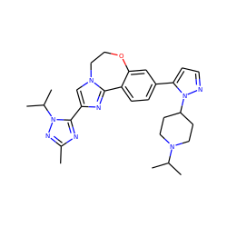 Cc1nc(-c2cn3c(n2)-c2ccc(-c4ccnn4C4CCN(C(C)C)CC4)cc2OCC3)n(C(C)C)n1 ZINC000204429477