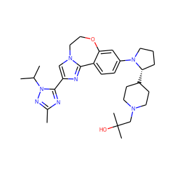 Cc1nc(-c2cn3c(n2)-c2ccc(N4CCC[C@@H]4C4CCN(CC(C)(C)O)CC4)cc2OCC3)n(C(C)C)n1 ZINC000204414886