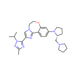 Cc1nc(-c2cn3c(n2)-c2ccc(N4CCC[C@@H]4CN4CCCC4)cc2OCC3)n(C(C)C)n1 ZINC000145612065