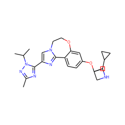 Cc1nc(-c2cn3c(n2)-c2ccc(OC4(CC5CC5)CNC4)cc2OCC3)n(C(C)C)n1 ZINC000204416657