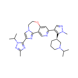 Cc1nc(-c2cn3c(n2)-c2cnc(-c4cnn(C)c4[C@@H]4CCCN(C(C)C)C4)cc2OCC3)n(C(C)C)n1 ZINC000204429535