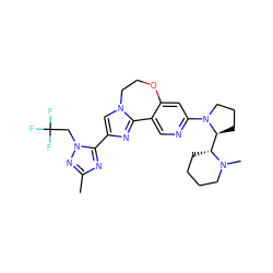 Cc1nc(-c2cn3c(n2)-c2cnc(N4CCC[C@H]4[C@H]4CCCCN4C)cc2OCC3)n(CC(F)(F)F)n1 ZINC000146153535