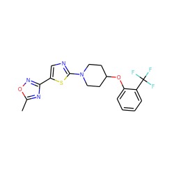 Cc1nc(-c2cnc(N3CCC(Oc4ccccc4C(F)(F)F)CC3)s2)no1 ZINC000034841771