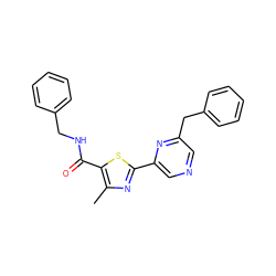 Cc1nc(-c2cncc(Cc3ccccc3)n2)sc1C(=O)NCc1ccccc1 ZINC000103236121