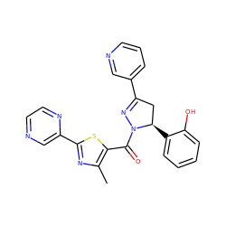 Cc1nc(-c2cnccn2)sc1C(=O)N1N=C(c2cccnc2)C[C@H]1c1ccccc1O ZINC000071295497