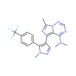 Cc1nc(-c2cnn(C)c2-c2ccc(C(F)(F)F)cc2)c2c(N(C)C)ncnn12 ZINC000169697404