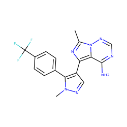 Cc1nc(-c2cnn(C)c2-c2ccc(C(F)(F)F)cc2)c2c(N)ncnn12 ZINC001772622509