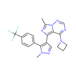 Cc1nc(-c2cnn(C)c2-c2ccc(C(F)(F)F)cc2)c2c(N3CCC3)ncnn12 ZINC000169697319