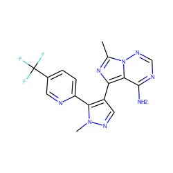 Cc1nc(-c2cnn(C)c2-c2ccc(C(F)(F)F)cn2)c2c(N)ncnn12 ZINC001772586143