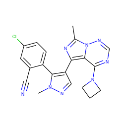 Cc1nc(-c2cnn(C)c2-c2ccc(Cl)cc2C#N)c2c(N3CCC3)ncnn12 ZINC000169697384