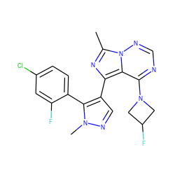 Cc1nc(-c2cnn(C)c2-c2ccc(Cl)cc2F)c2c(N3CC(F)C3)ncnn12 ZINC000096910139