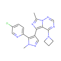 Cc1nc(-c2cnn(C)c2-c2ccc(Cl)cn2)c2c(N3CCC3)ncnn12 ZINC000169697310