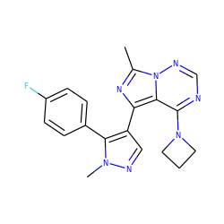 Cc1nc(-c2cnn(C)c2-c2ccc(F)cc2)c2c(N3CCC3)ncnn12 ZINC000169697386