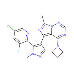 Cc1nc(-c2cnn(C)c2-c2ncc(Cl)cc2F)c2c(N3CCC3)ncnn12 ZINC000169697317