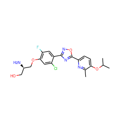 Cc1nc(-c2nc(-c3cc(F)c(OC[C@H](N)CO)cc3Cl)no2)ccc1OC(C)C ZINC000653700796