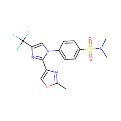 Cc1nc(-c2nc(C(F)(F)F)cn2-c2ccc(S(=O)(=O)N(C)C)cc2)co1 ZINC000026949337