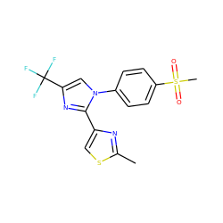 Cc1nc(-c2nc(C(F)(F)F)cn2-c2ccc(S(C)(=O)=O)cc2)cs1 ZINC000003814632