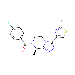 Cc1nc(-c2nnc3n2CCN(C(=O)c2ccc(F)cc2)[C@@H]3C)cs1 ZINC000218795352