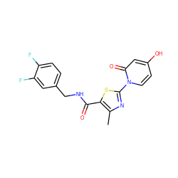 Cc1nc(-n2ccc(O)cc2=O)sc1C(=O)NCc1ccc(F)c(F)c1 ZINC000103230924