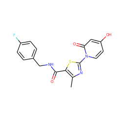 Cc1nc(-n2ccc(O)cc2=O)sc1C(=O)NCc1ccc(F)cc1 ZINC000103230921