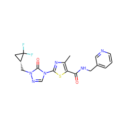 Cc1nc(-n2cnn(C[C@@H]3CC3(F)F)c2=O)sc1C(=O)NCc1cccnc1 ZINC000113633346