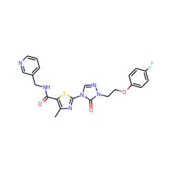 Cc1nc(-n2cnn(CCOc3ccc(F)cc3)c2=O)sc1C(=O)NCc1cccnc1 ZINC000113379475