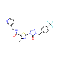 Cc1nc(-n2cnn(Cc3ccc(C(F)(F)F)cc3)c2=O)sc1C(=O)NCc1cccnc1 ZINC000113374759