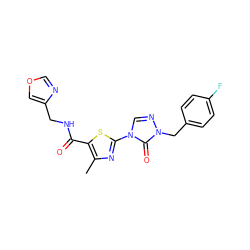 Cc1nc(-n2cnn(Cc3ccc(F)cc3)c2=O)sc1C(=O)NCc1cocn1 ZINC000113373080