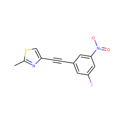 Cc1nc(C#Cc2cc(I)cc([N+](=O)[O-])c2)cs1 ZINC000071295651