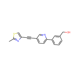 Cc1nc(C#Cc2ccc(-c3cccc(CO)c3)nc2)cs1 ZINC000137243210