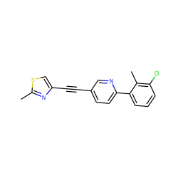 Cc1nc(C#Cc2ccc(-c3cccc(Cl)c3C)nc2)cs1 ZINC000169698707