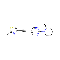 Cc1nc(C#Cc2cnc(N3CCCC[C@@H]3C)nc2)cs1 ZINC000137253317