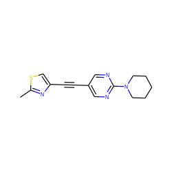 Cc1nc(C#Cc2cnc(N3CCCCC3)nc2)cs1 ZINC000043152993