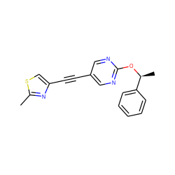 Cc1nc(C#Cc2cnc(O[C@@H](C)c3ccccc3)nc2)cs1 ZINC000137257909