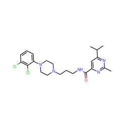 Cc1nc(C(=O)NCCCN2CCN(c3cccc(Cl)c3Cl)CC2)cc(C(C)C)n1 ZINC000064528481