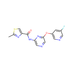 Cc1nc(C(=O)Nc2cncc(Oc3cncc(F)c3)n2)cs1 ZINC000299825672