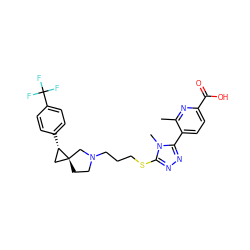 Cc1nc(C(=O)O)ccc1-c1nnc(SCCCN2CC[C@]3(C[C@@H]3c3ccc(C(F)(F)F)cc3)C2)n1C ZINC001772614671